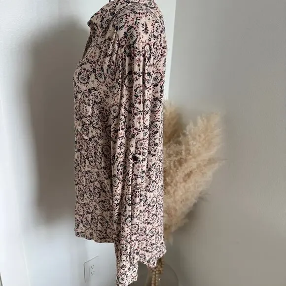 Natural Life Cream Floral Boho Chic Button Down Top Small- Cottagecore - Picture 4 of 10